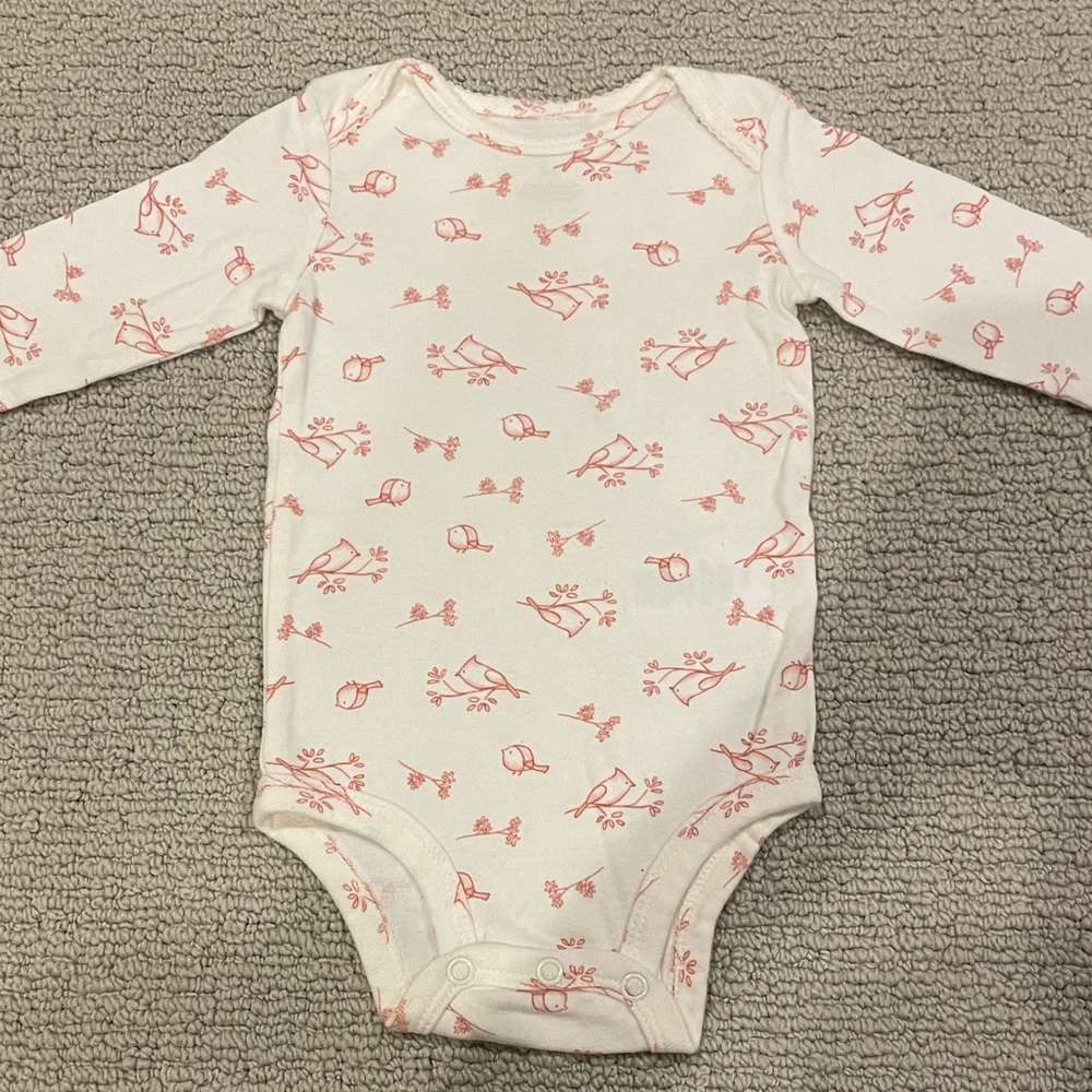Carter's Girls Infants White & Pink Bird Print Bodysuit